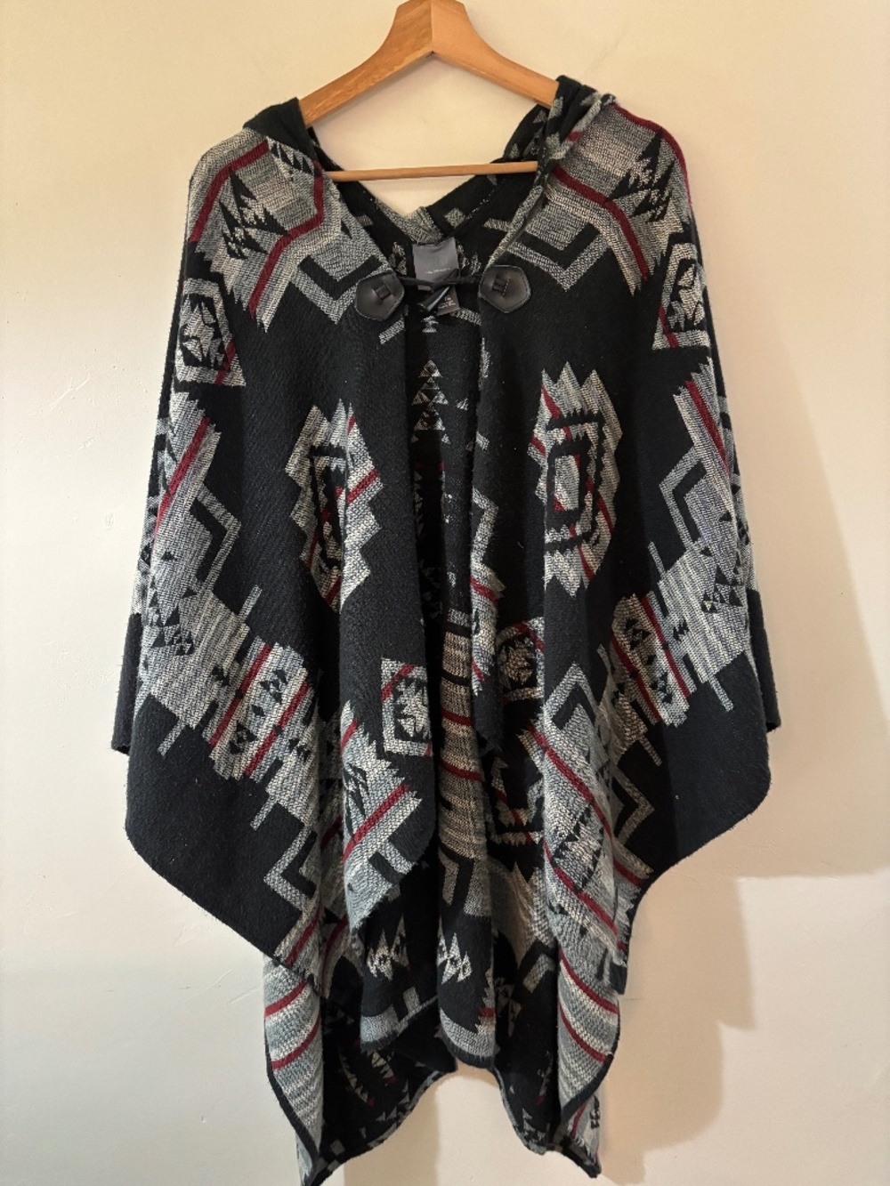 Patterned hooded poncho -Gray by Saks Fifth Avenue
